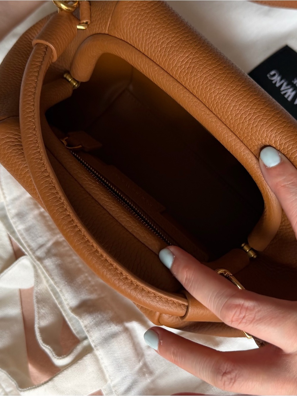 Parisa Wang Tan Pebbled Leather Top-Handle Crossbody - Picture 3 of 4